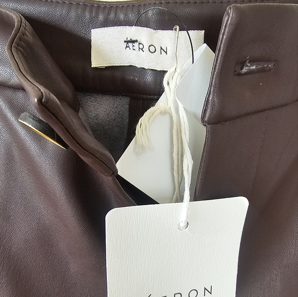 Aeron Barrel Leg High Rise Faux Leather Reddish Brown Pant - Picture 7 of 8